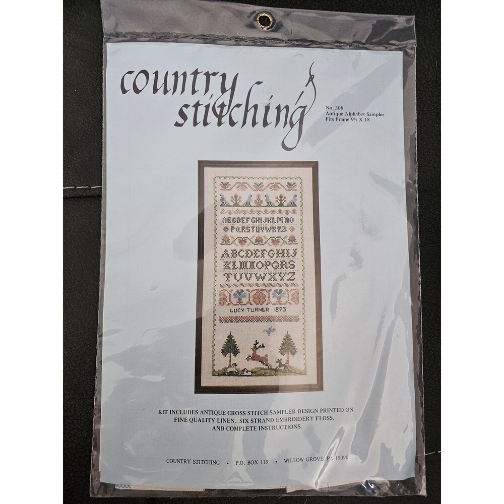Country Stitching Sampler Kit USA New #308 Antique Alphabet Fits Frame 9.5"x 18"